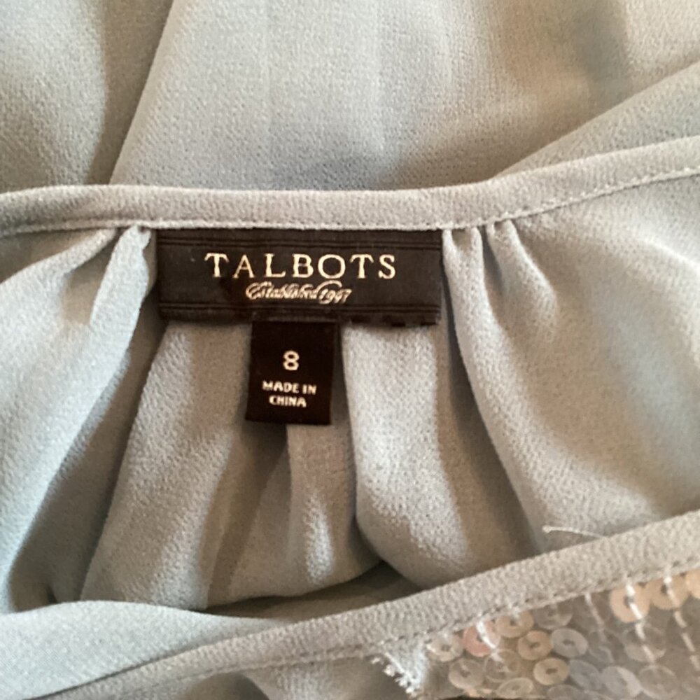 Talbots Top Size 8 Blue Sequin-Embellished Long Sleeve Blouse 2PC - Picture 2 of 9